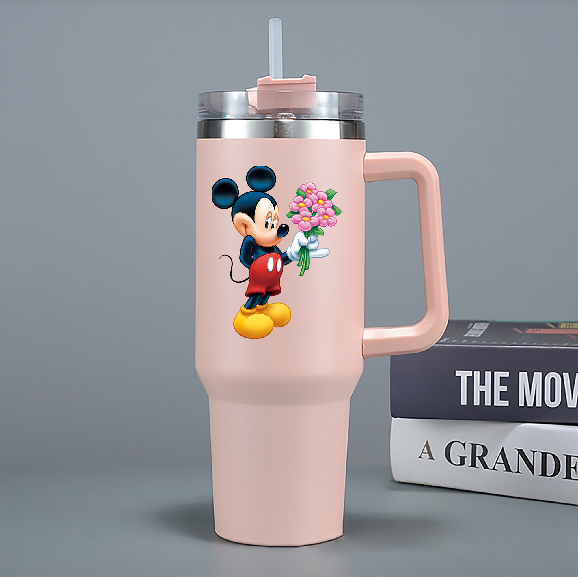 （画像用） ミッキーマウス Mickey Mouse 1200mL車用タンブラー - クリスタルステッカー（プラスチックストロー付き）